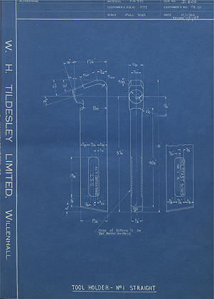 D.P Plews LTD - Denford Small Tools LTD TH111 Tool Holder No1 - Straight WH Tildesley Forging Technical Drawing