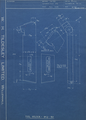 D.P Plews LTD - Denford Small Tools LTD TH112 Tool Holder No2 - RH WH Tildesley Forging Technical Drawing