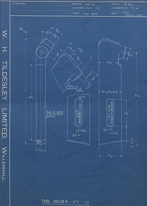 D.P Plews LTD - Denford Small Tools LTD TH113 Tool Holder No2 - LH WH Tildesley Forging Technical Drawing