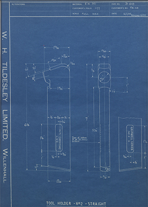 D.P Plews LTD - Denford Small Tools LTD TH114 Tool Holder No2 - Straight WH Tildesley Forging Technical Drawing