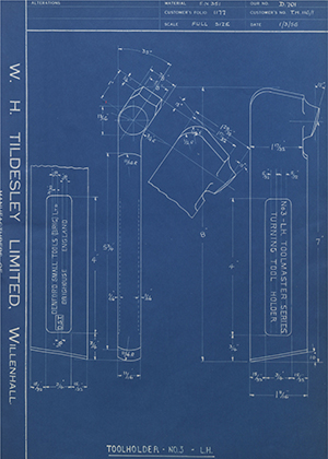 D.P Plews LTD - Denford Small Tools LTD TH116/1 Tool Holder No3 - LH WH Tildesley Forging Technical Drawing