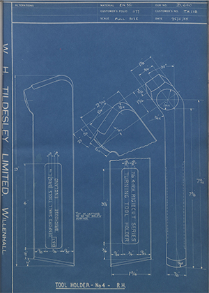 D.P Plews LTD - Denford Small Tools LTD TH118 Tool Holder No4 - RH WH Tildesley Forging Technical Drawing