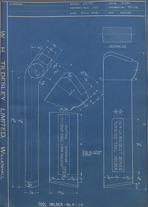 D.P Plews LTD - Denford Small Tools LTD TH119 Tool Holder No4 - LH WH Tildesley Forging Technical Drawing