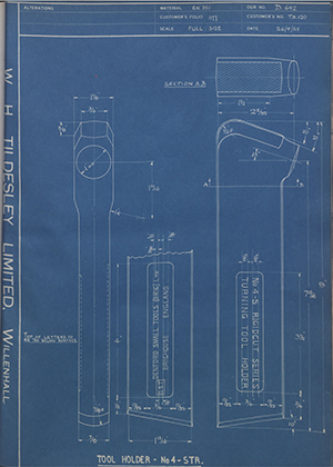 D.P Plews LTD - Denford Small Tools LTD TH120 Tool Holder No4 - Straight WH Tildesley Forging Technical Drawing