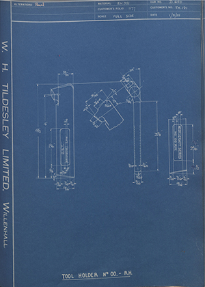 D.P Plews LTD - Denford Small Tools LTD TH121 Tool Holder No00 - RH WH Tildesley Forging Technical Drawing