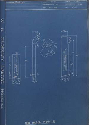 D.P Plews LTD - Denford Small Tools LTD TH122 Tool Holder No00 - LH WH Tildesley Forging Technical Drawing