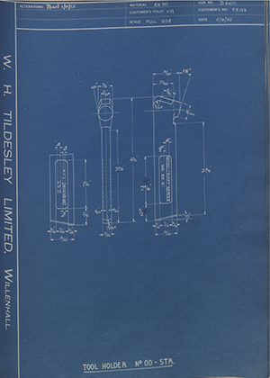 D.P Plews LTD - Denford Small Tools LTD TH123 Tool Holder No00 - Straight WH Tildesley Forging Technical Drawing