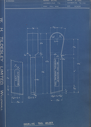 D.P Plews LTD - Denford Small Tools LTD TH129 Knurling Tool Holder WH Tildesley Forging Technical Drawing