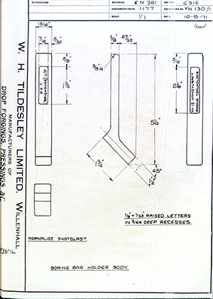 D.P Plews LTD - Denford Small Tools LTD TH130/1 Boring Bar Holder Body WH Tildesley Forging Technical Drawing