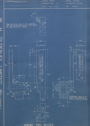 D.P Plews LTD - Denford Small Tools LTD TH134 Boring Tool Holder WH Tildesley Forging Technical Drawing