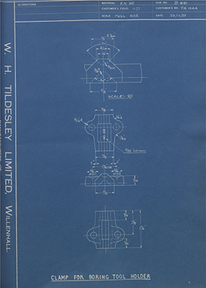 D.P Plews LTD - Denford Small Tools LTD TH134A Clamp for Boring Tool Holder WH Tildesley Forging Technical Drawing