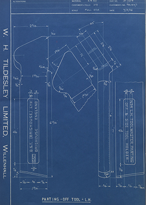 D.P Plews LTD - Denford Small Tools LTD TH144/1 Parting off Tool - LH WH Tildesley Forging Technical Drawing