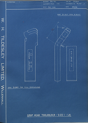 D.P Plews LTD - Denford Small Tools LTD TH149 Drophead Tool Holder - Size 1 - LH WH Tildesley Forging Technical Drawing