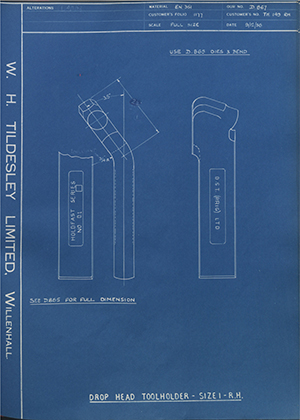 D.P Plews LTD - Denford Small Tools LTD TH149RH Drophead Tool Holder - Size 1 - RH WH Tildesley Forging Technical Drawing