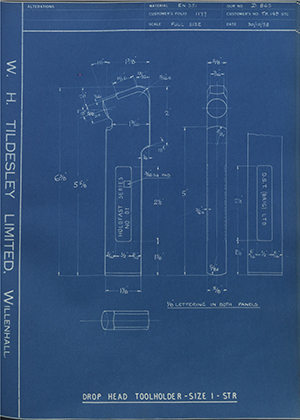 D.P Plews LTD - Denford Small Tools LTD TH149STR Drophead Tool Holder - Size 1 - RH WH Tildesley Forging Technical Drawing