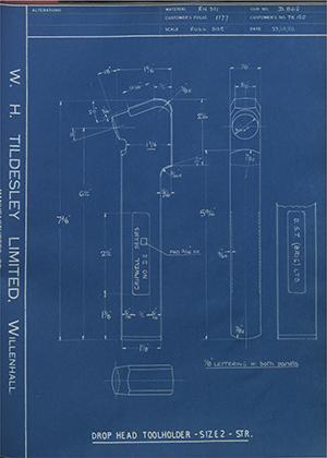 D.P Plews LTD - Denford Small Tools LTD TH150 Drophead Tool Holder - Size 2 - Straight WH Tildesley Forging Technical Drawing