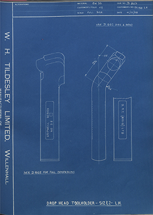 D.P Plews LTD - Denford Small Tools LTD TH150LH Drophead Tool Holder - Size 2 - LH WH Tildesley Forging Technical Drawing