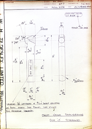 D.P Plews LTD - Denford Small Tools LTD TH154 Drophead Tool Holder - Size 0 - Straight WH Tildesley Forging Technical Drawing