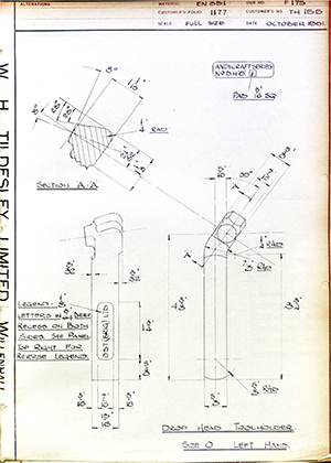 D.P Plews LTD - Denford Small Tools LTD TH155 Drophead Tool Holder - Size 0 - LH WH Tildesley Forging Technical Drawing