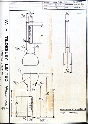 D.P Plews LTD - Denford Small Tools LTD TH156/1 Adjustable Knurling Tool Shank WH Tildesley Forging Technical Drawing