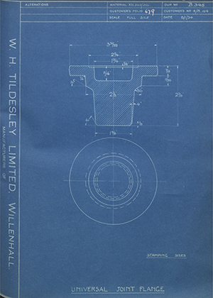 David Brown & Sons (Huddersfield) LTD 4/A 104 Universale Joint Flange WH Tildesley Forging Technical Drawing