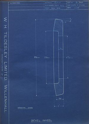 David Brown & Sons (Huddersfield) LTD P4562 Bevel Wheel WH Tildesley Forging Technical Drawing