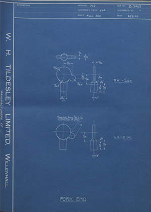 Dayton Cycle Company  Fork End WH Tildesley Forging Technical Drawing