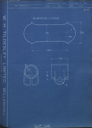 Diamond Motors 1125 Clip Lug WH Tildesley Forging Technical Drawing