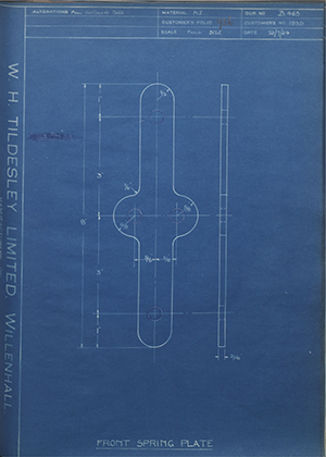 Diamond Motors 183D Front Spring Plate WH Tildesley Forging Technical Drawing