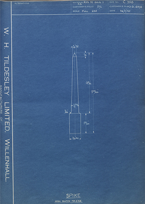 Ductile Steels LTD MD SK637/6 Spike WH Tildesley Forging Technical Drawing