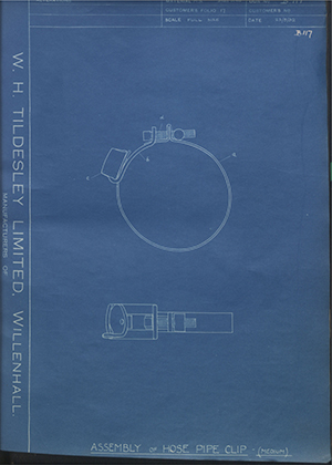 E Williams & Company  Assembly of Hose Pipe Clip (Medium) WH Tildesley Forging Technical Drawing