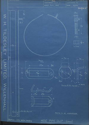 E Williams & Company  Hose Pipe Clip - Large WH Tildesley Forging Technical Drawing