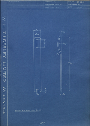 E Williams & Company  Key WH Tildesley Forging Technical Drawing