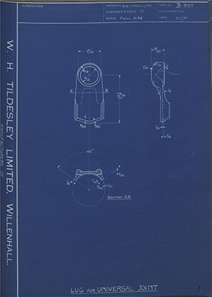 E Williams & Company  Lug for Universal Joint WH Tildesley Forging Technical Drawing