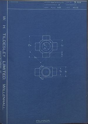 E Williams & Company  Trunnion WH Tildesley Forging Technical Drawing