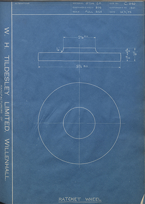 E.R.F LTD 1801 Ratchet Wheel WH Tildesley Forging Technical Drawing