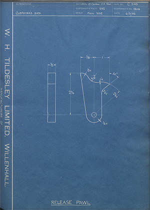 E.R.F LTD 1806 Release Pawl WH Tildesley Forging Technical Drawing