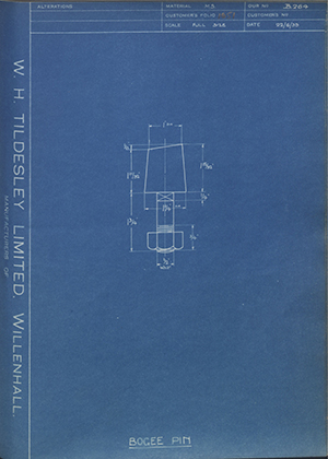 East Ferry Road Engineering Works Co LTD  Bogee Pin WH Tildesley Forging Technical Drawing