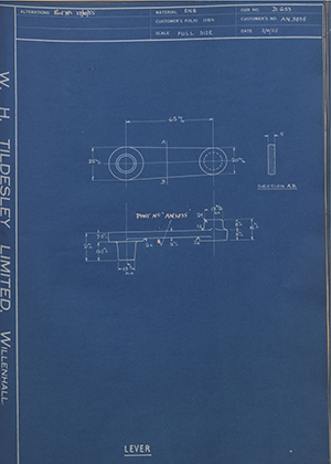 East Sussex Engineering Co LTD AN3835 Lever WH Tildesley Forging Technical Drawing