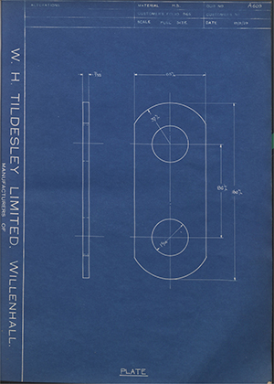 Edge & Sons LTD  Plate WH Tildesley Forging Technical Drawing