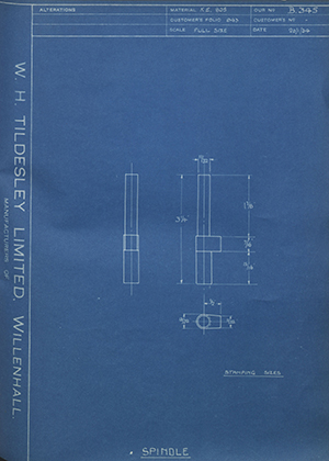 Edward Chilton & Son  Spindle WH Tildesley Forging Technical Drawing