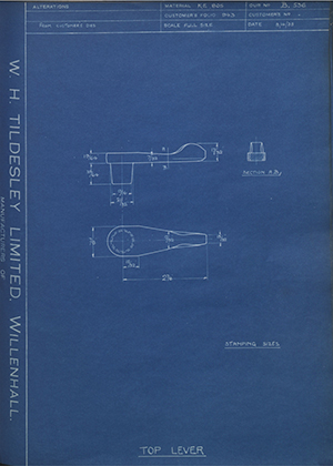 Edward Chilton & Son  Top Lever WH Tildesley Forging Technical Drawing