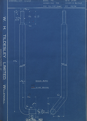 Elwells Engineers LTD 9H4369 Control Rod WH Tildesley Forging Technical Drawing