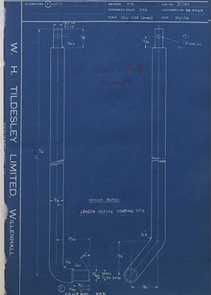 Elwells Engineers LTD 9H4369 Control Rod WH Tildesley Forging Technical Drawing