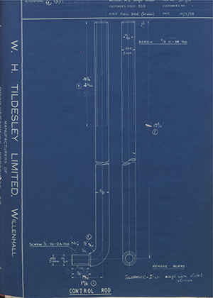 Elwells Engineers LTD  Control Rod WH Tildesley Forging Technical Drawing