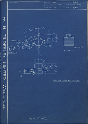 Enfield Cycle Co LTD 5032 Valve Rocker WH Tildesley Forging Technical Drawing