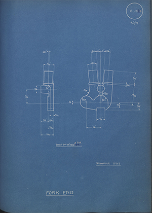 Enfield Cycle Co LTD W1186/RH Fork End - RH WH Tildesley Forging Technical Drawing