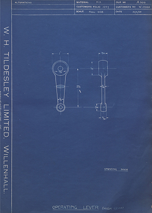 Enfield Cycle Co LTD W13269 Operating Lever (High Gear) WH Tildesley Forging Technical Drawing