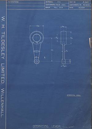 Enfield Cycle Co LTD W13270 Operating Lever (Low Gear) WH Tildesley Forging Technical Drawing