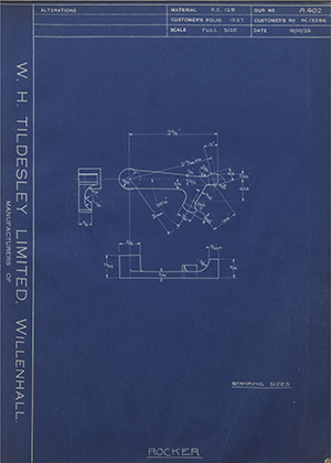 Enfield Cycle Co LTD W13286 Rocker WH Tildesley Forging Technical Drawing